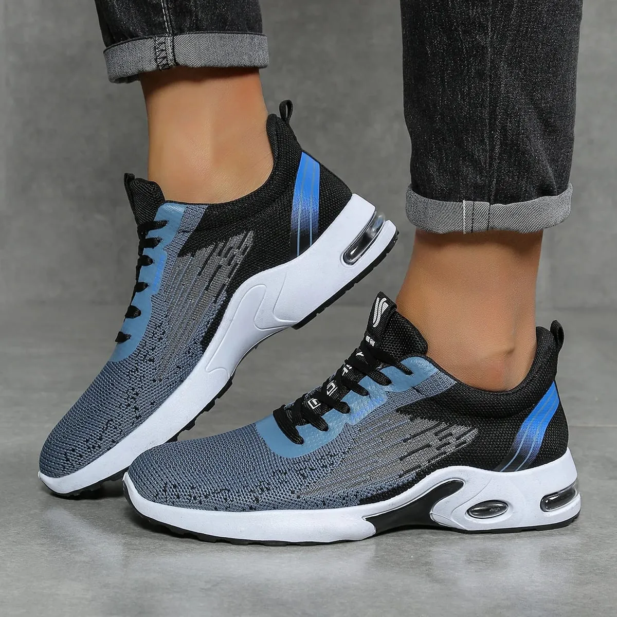 Men's Breathable Lace-Up Running Shoes Knitted Mesh Casual Shoes Comfortable Cushioned Sole Footwear for Daily Wear