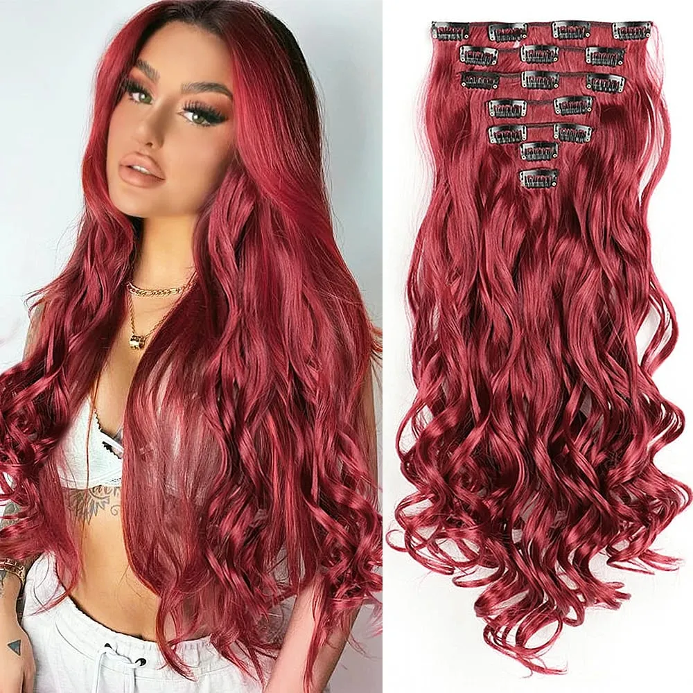 Synthetic Clip in Hair Extensions Purple hairpieces 7pcs/set 22inch Thick Hair for Women Girls Daily Party Cosplay