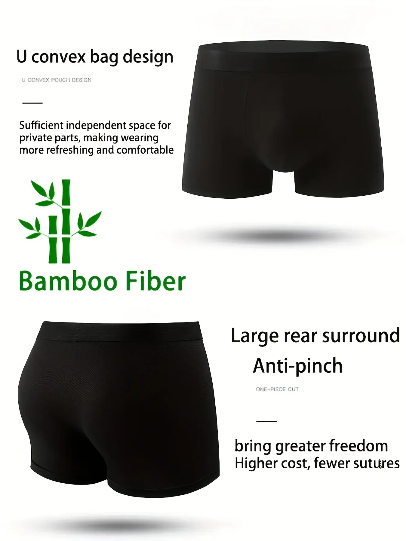 5 Packs Bamboo Fiber Man Underwear Summer Thin Comfortable and Breathable Men Boxer Briefs Daily Men Panties Black