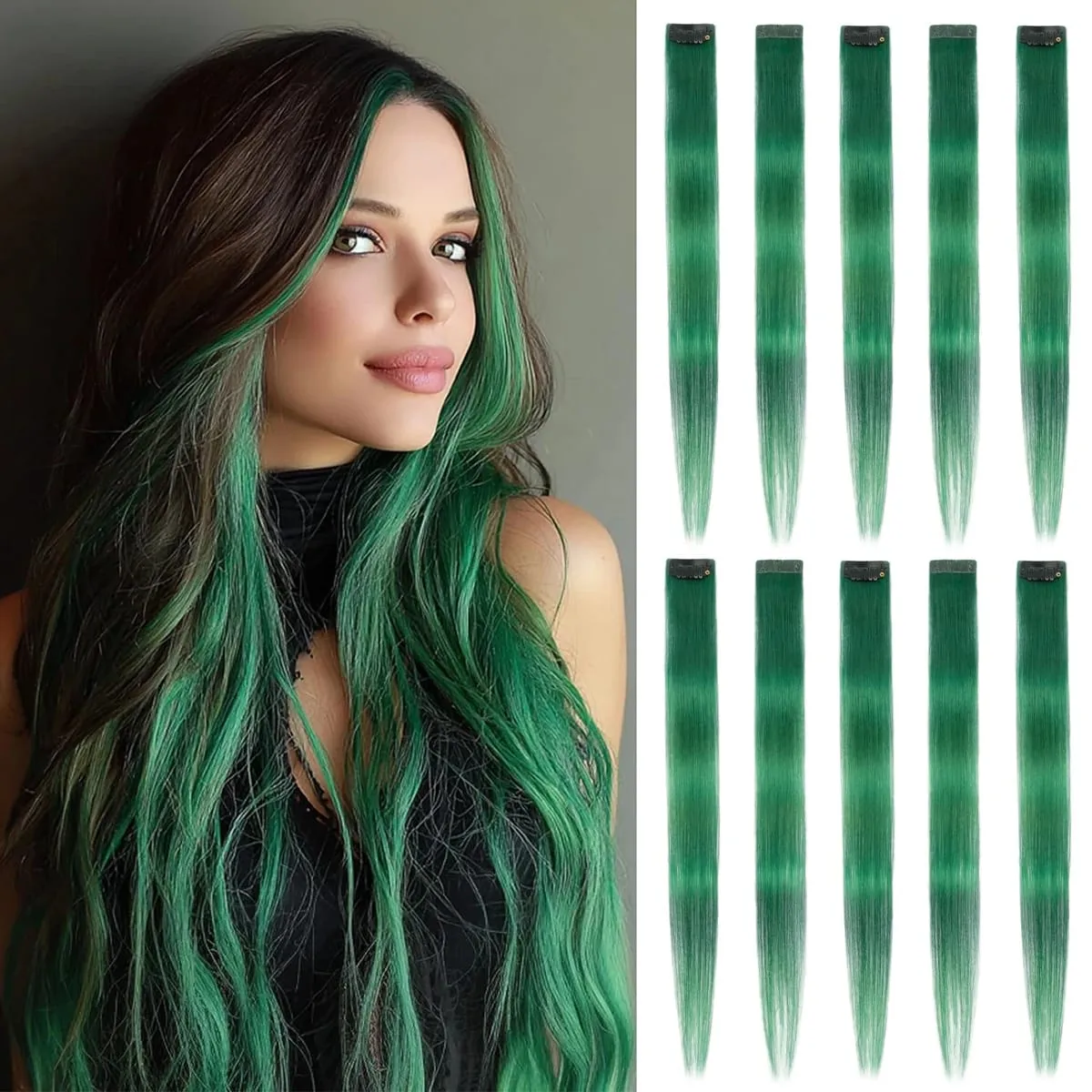 6PCS Colored Purple Hair Extensions Clip in Hair Extensions Straight Human Hairpiece for Halloween Christmas Cosplay 16Inches