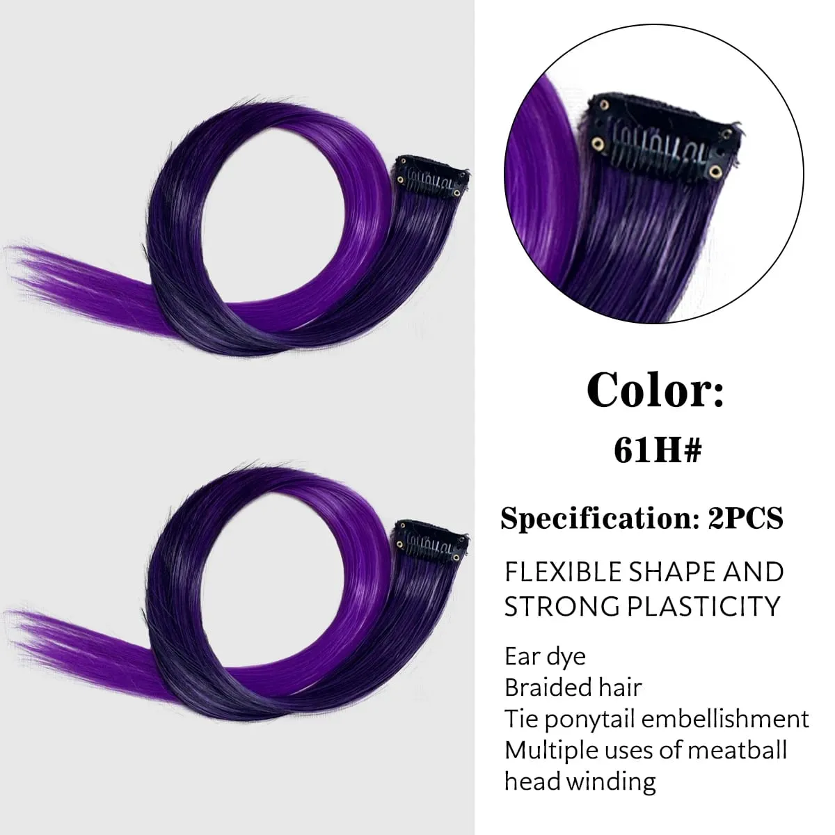 Synthetic Colored Clip In Hair Extensions Straight Highlight Hair Streaks Rainbow Hanging Hair Pieces Hairpiece For Women Party