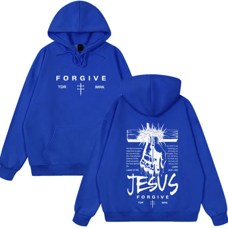 Jesus Forgive Fashion Graphic Hoodie Men Women Vintage Clothing Pullover Winter Long Sleeves Loose Casual Oversized Sweatshirts