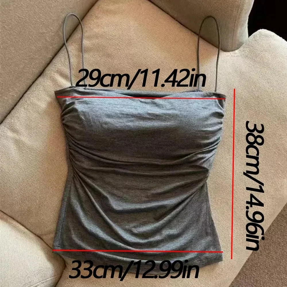 Women With Built In Bra Spaghetti Strap Tanks Summer Camis Tank Casual Tops For Woman Solid Color Female Korean Style