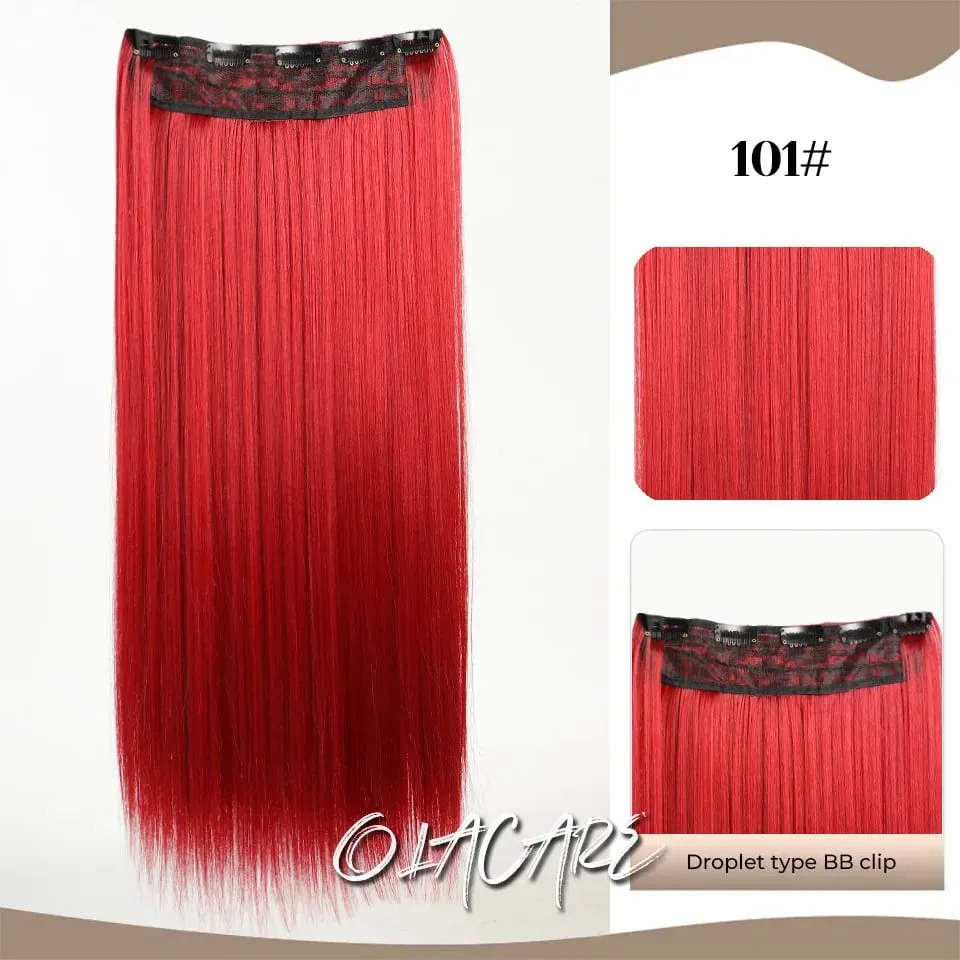 Synthetic Wig 5 Clip One Piece Invisible Hair Extensions Long Straight 24Inch Heat Resistant Hairpiece for Women