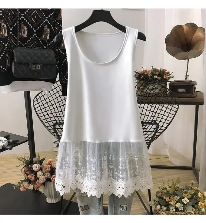 Straat Casual Kant Patchwork Tanks Zomer Nieuwe Mouwloze Effen Kleur Losse Jeugd Wit T-shirt Tops Mode Trend Dameskleding