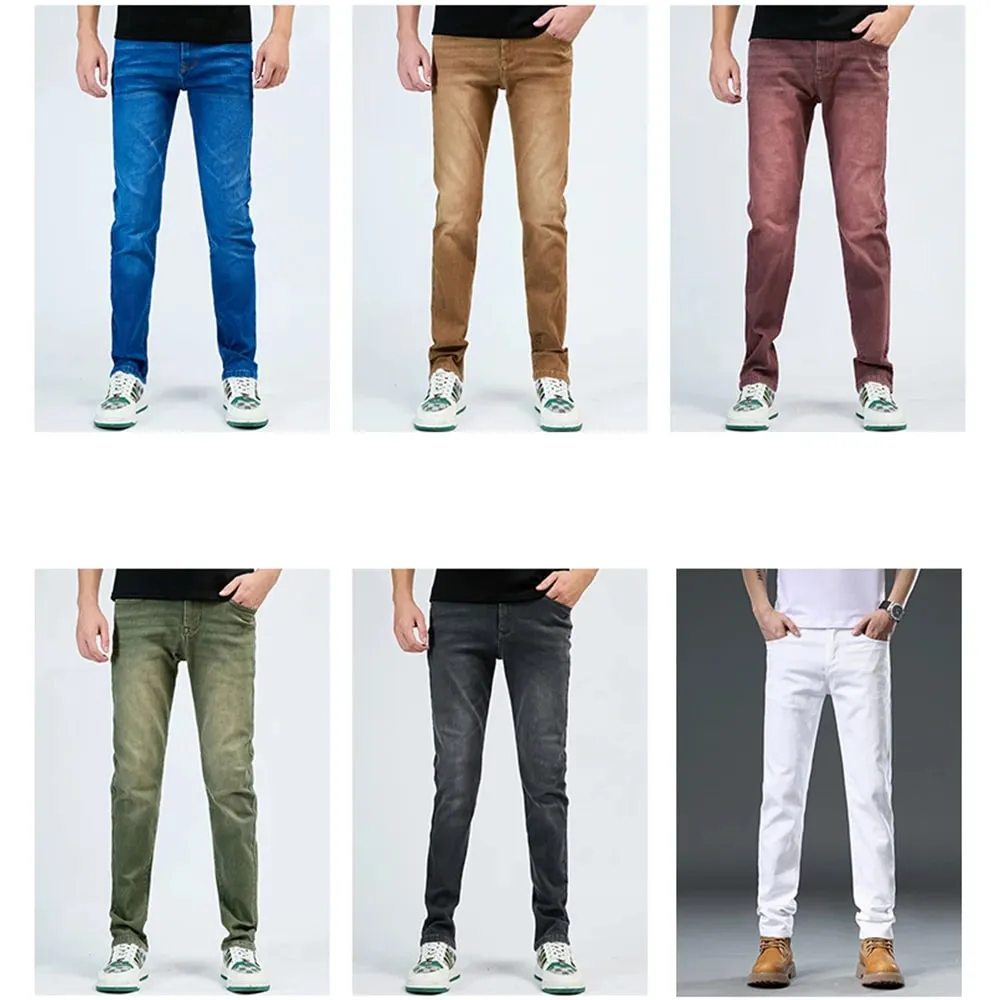 2025 Herfst heren witte slim fit rechte jeans casual stretch denim broek comfortabele mode streetwear mannelijke merkkleding