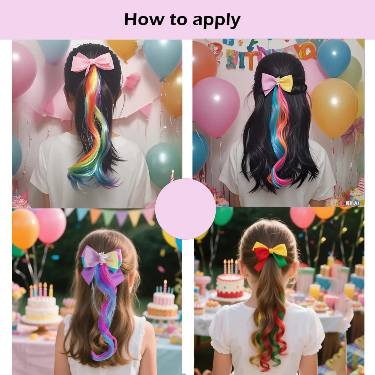 6pcs Clip in Curly Hair Extensions Rainbow Color Hairpieces with Cute Alligator Clip Bows for Girls-Great for Gifts Holidays