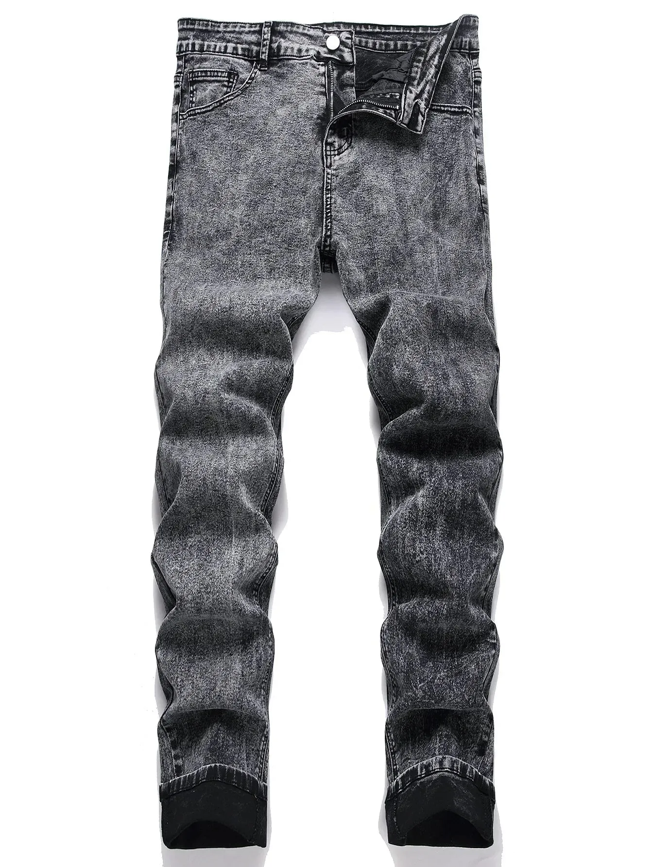 Men Stretch Jeans Pencil Pants Mid Waist Slim Fit Washed Denims Casual Vintage Distressed Basics Denim Ankle Length Trousers