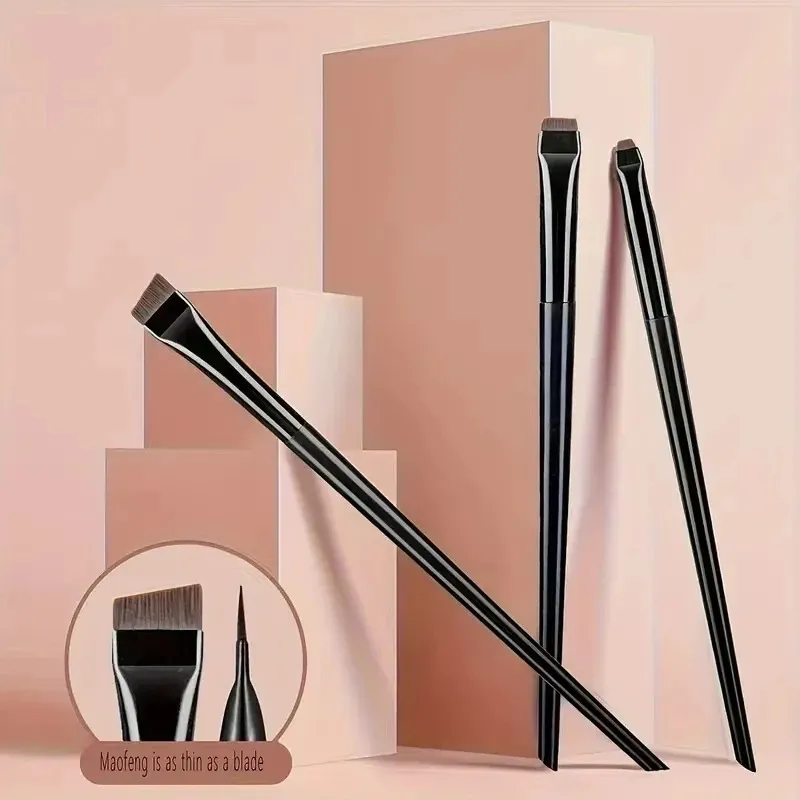 3-Piece Eyeliner & Eyebrow Brushes Set - Ultra-Fine & Flat Tips for Precise Control High-Quality Precision Makeup Application