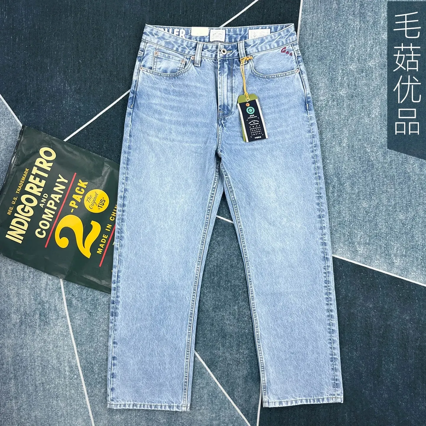 American Retro Casual Loose Straight-Leg Denim Jeans for Men 2026 Spring New 100% Cotton Washed Light Blue Workwear Pants