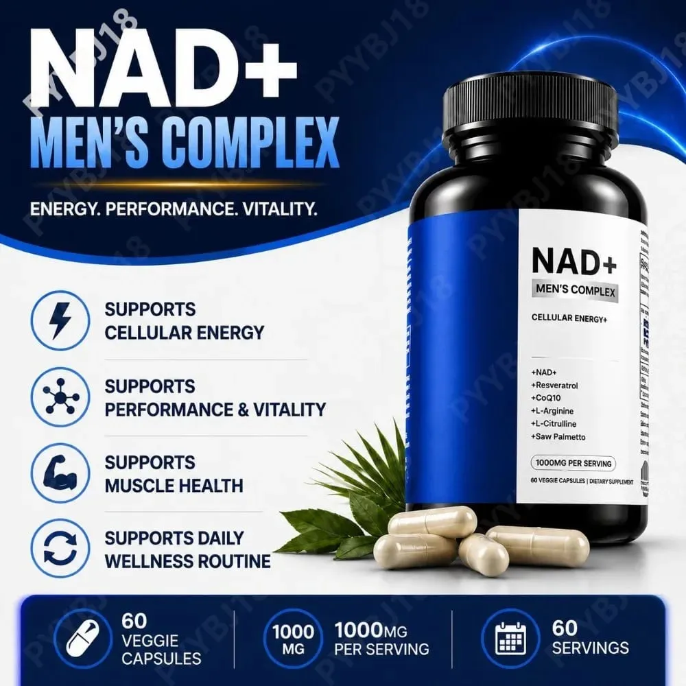 NAD+ Men's Complex Capsules 1000mg with CoQ10 Resveratrol Cellular Energy & Vitality Supplement Supports Muscle Health 60 Count