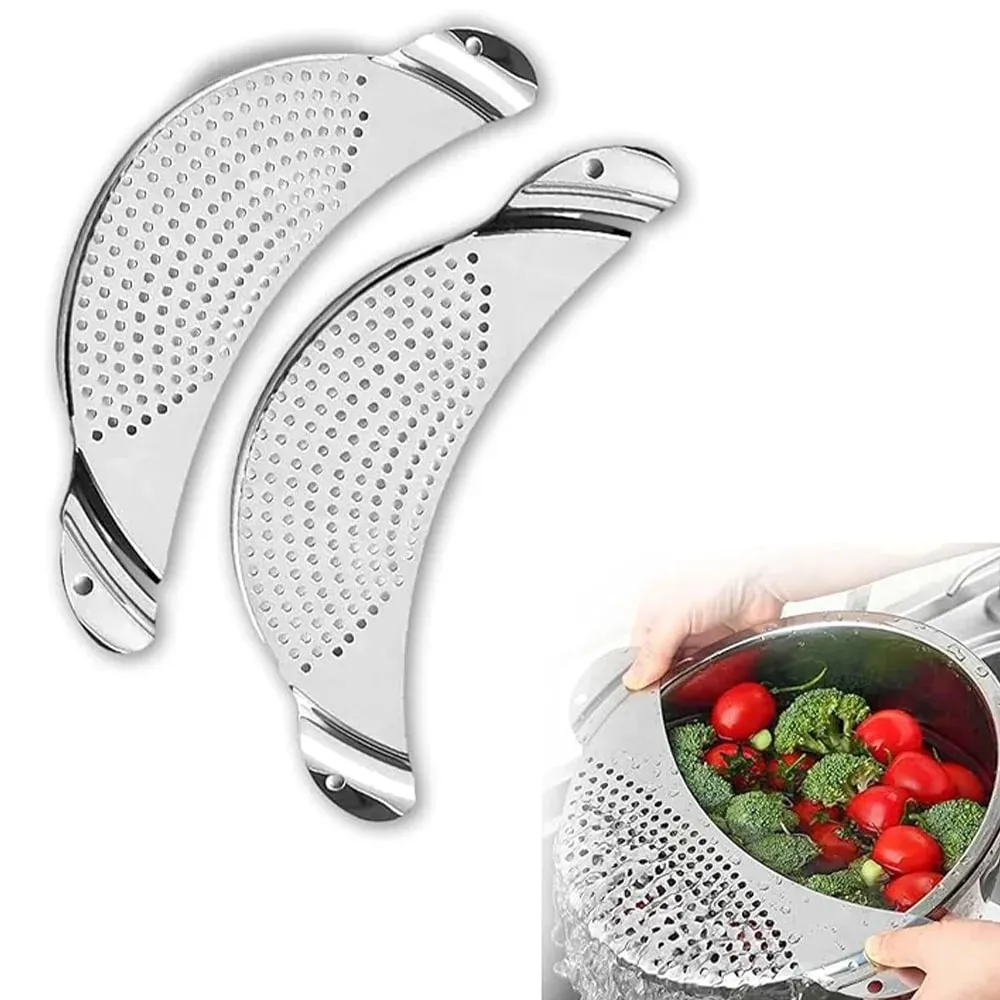 1/2Pcs Pot Strainer Set Stainless Steel Universal Fit Dishwasher Safe Colander for Fruit Veggie Pasta Home Kitchen Cooking