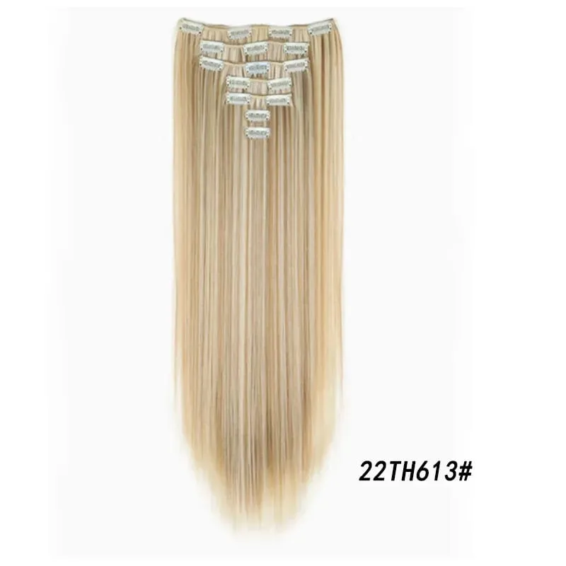 7Pcs/Set16Clips Hair Extension Black Long Straight Natural Hair Ombre Hairpiece Heat Resistant Fiber For Women Hairstyle Cosplay