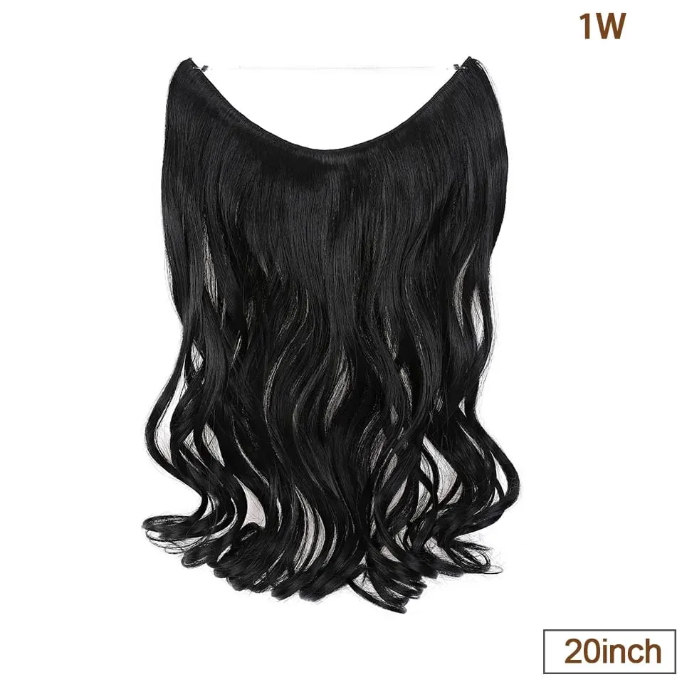 Synthetic Invisible Wire Hair Extensions Transparent Wire AdjustableLong Wavy Curly Secret Hairpiece 20 Inch for Women