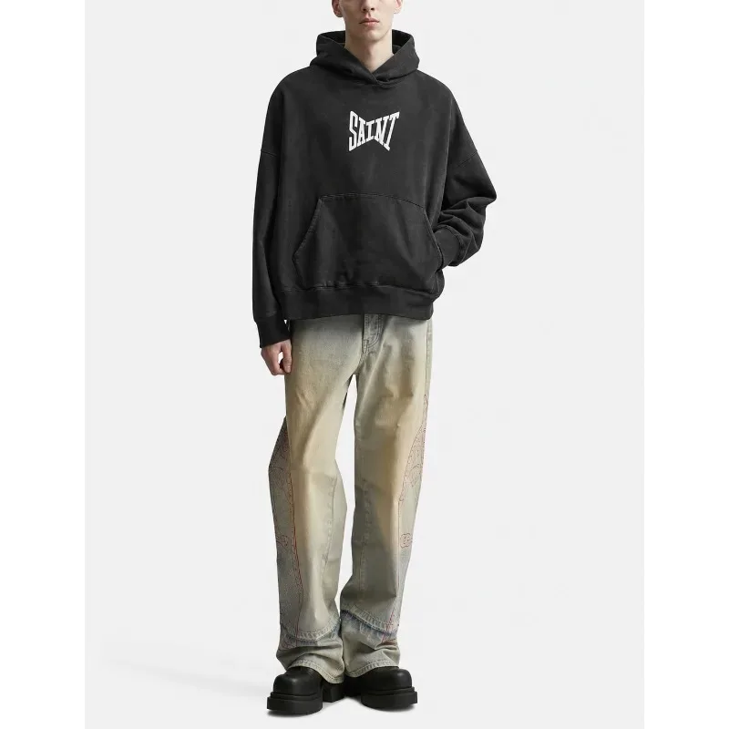 Saint Arrival Hooded Oversize Hoodie Coat Black Cotton New Men Women Hoodies