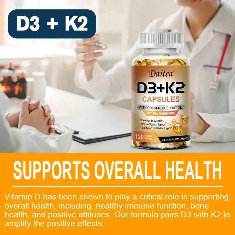 Vegansk vitamin D3 K2 kapsler - Økologisk kokosolie - Dagligt tilskud for et sundt immunsystem og knogler Gluten- og sojafri