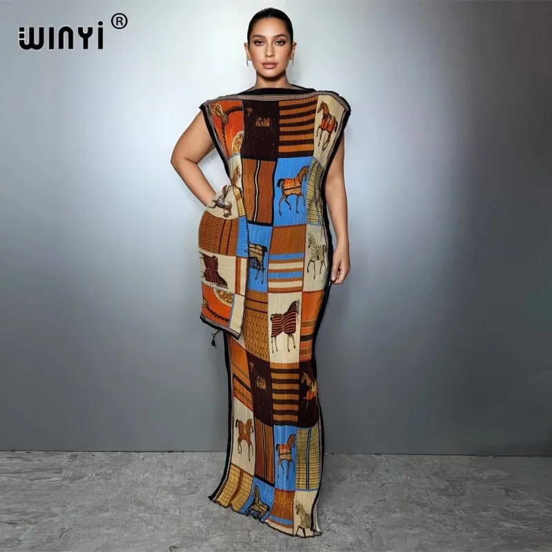 Pleated Elastic Slim Dress Women Crumple Design Pleated Luxury Abaya Muslim Party Dress Poncho for Women Beach Wear Kaftan