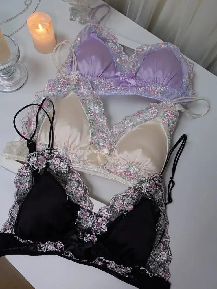 Gadis Perancis Bra Nipis Segitiga Cawan Ungu Sulaman Cahaya Sutera Mewah Set Seluar Dalam Renda Keinginan Tulen Seksi