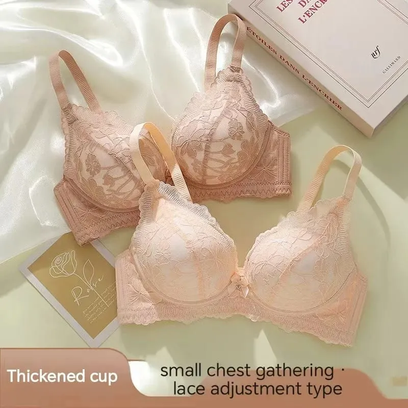 Thickened 8cm Push-Up Adjustable Bra without Underwire for Small Breasts Comfortable Gathered Auxiliary Lingerie for Women