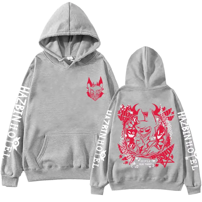 Anime Hazbin Hotel Alastor Printed Hoodies Y2K Men Women Casual Goth Hoodie Soft Thick Fleece Hooded Sweatshirt Loose Street Top