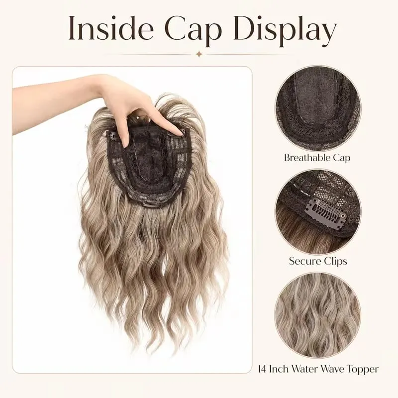 14Inch Synthetic Short Ombre Wavy Curly Topper Hair Extension for Women Clip In Top Hair Replacement Fiber Hair Accessory