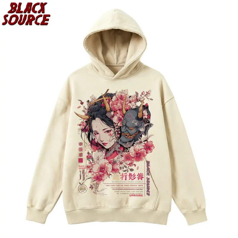 T240 Men's Women's Anime Dragon Floral Print Hoodie, Casual Pullover Hooded Sweatshirt, Comfortable Loose Fit Daily Wear