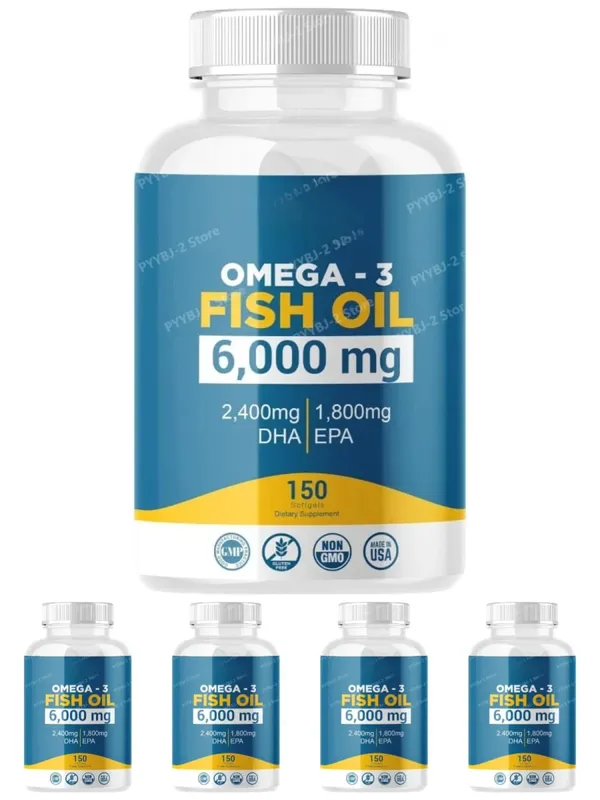 Omega-3 Fish Oil 6000mg Softgels High DHA EPA Formula 2400mg DHA 1800mg EPA Non-GMO 150 Capsules Heart Brain Nutrition Support