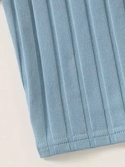 Kvinnor Ribbad Spaghetti Rem Klänning Ärmlös fyrkantig hals Slim Bodycon Kort Klänning Sommar Casual Basic Cami Klänning