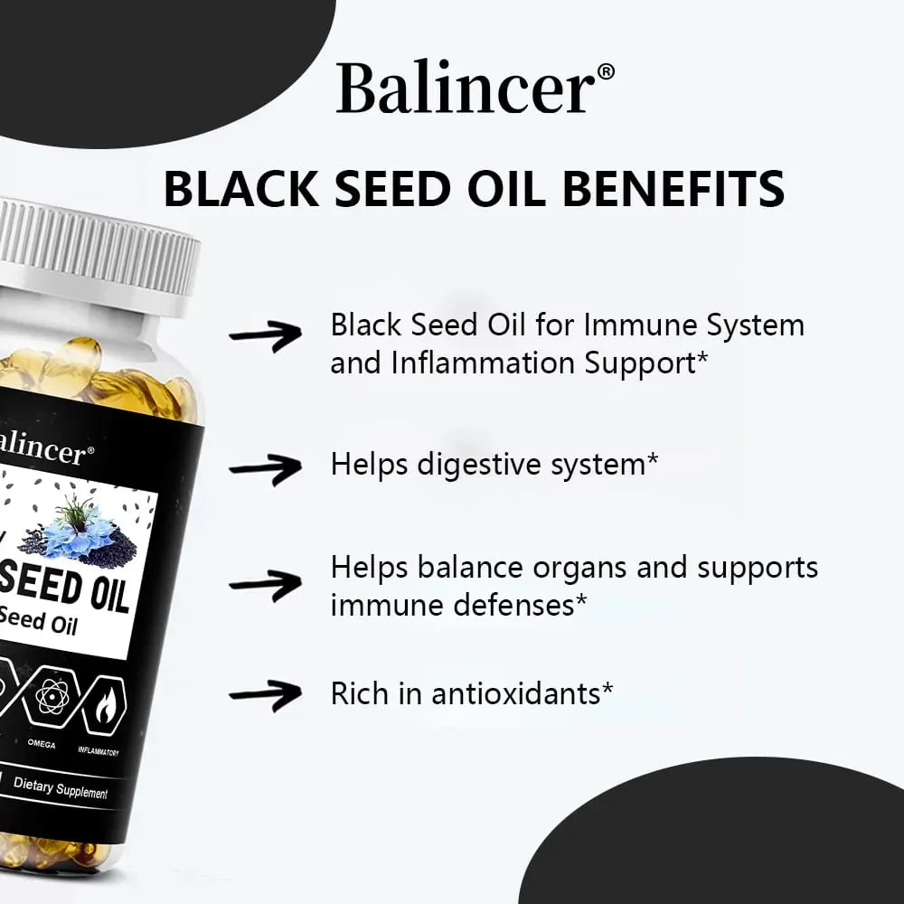 Organic Black Cumin Seed Oil Capsules 500mg Supports Immunity Joint Hair & Skin Health Joint Flexibility & Digestion