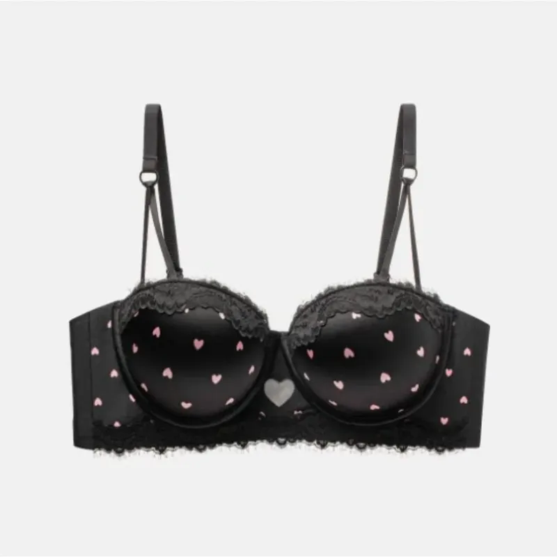 Cute Sweet Heart Lace Bra & Panty Set Sexy Push Up Side Support Anti Sag Soft Lingerie For Small Bust 32‑38AB Bra set