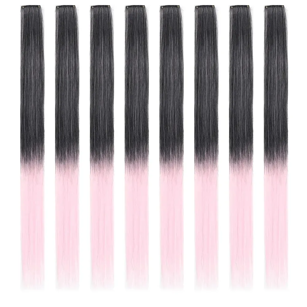8pcs/pack Colored Party Highlights Clip in Hair Extensions for Girls 22 inches Multi-colors Straight Hair Synthetic Hairpieces