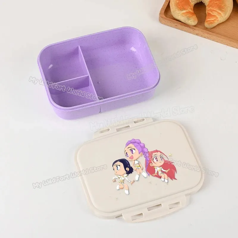 Demon Hunters Lunch Box para sa Boy Girl Cute Mira Zoey Jinu Portable Plastic Bento Box na may Dinnerware Food Fruit Container