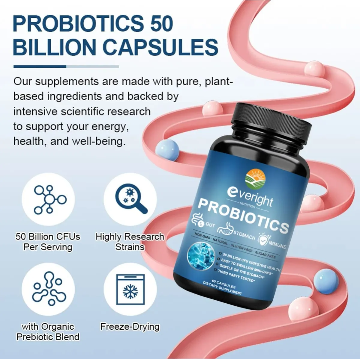 50 Billion CFU Probiotics - Daily Supplement for Digestive Women's & Gut Health Gas & Bloating Relief