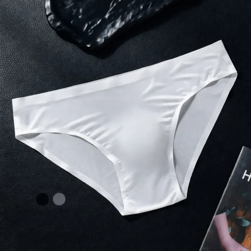 Mens Seamless Briefs Ice Silk Underwear 3D Pouch Breathable Quick Dry Elastic Low Waist Soft Solid Color Men Underpants