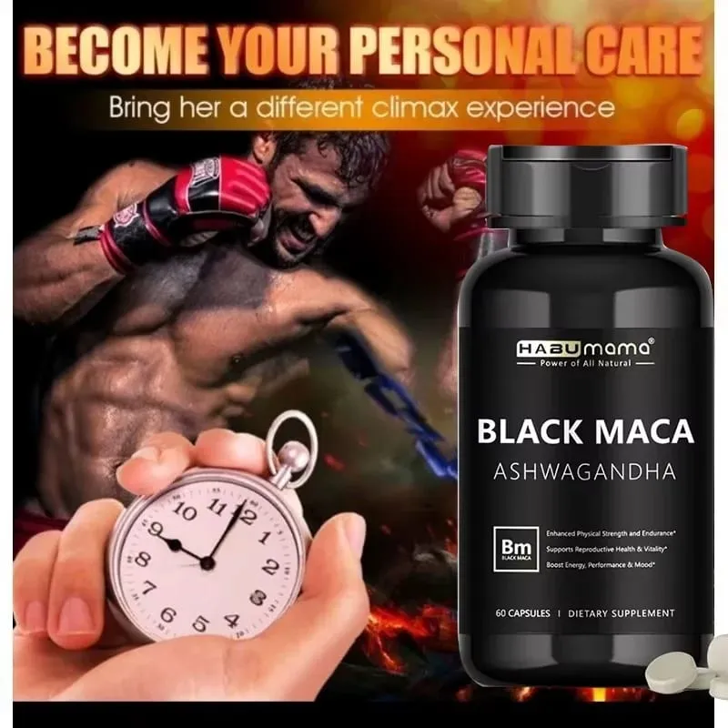 Organic Black Maca Root + Ashwagandha Extract Supplement for Women & Men Erect Energy Endurance - Vegan Pills