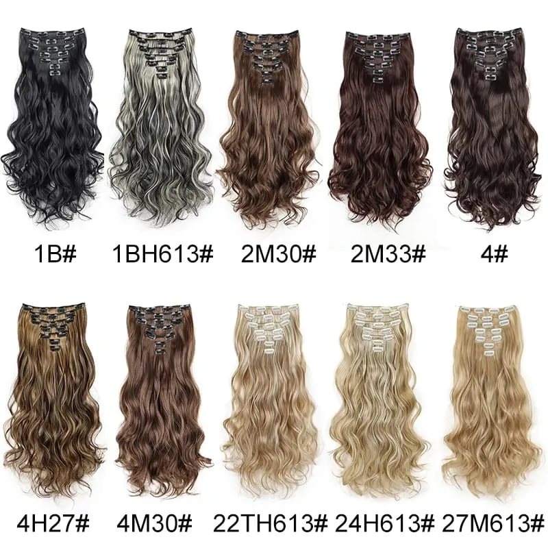 Synthetic 24Inch 7pcs/set Long Curly Clip In Hair Extensions Heat Resistant Fluffy Hairpiece for Women Daily Party Use