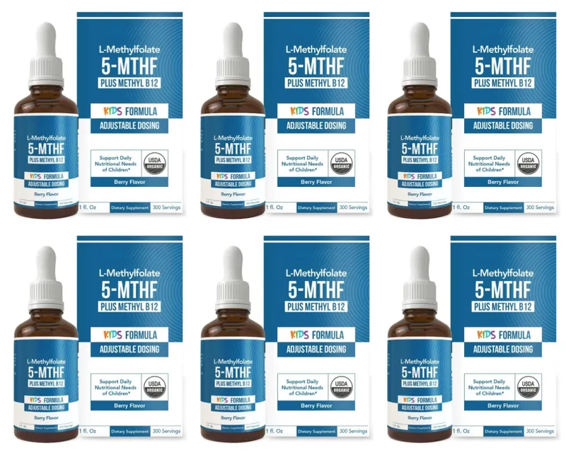 Kids L-Methylfolate 5-MTHF Liquid Drops with Methyl B12 Active Folate Support 1 Fl Oz USDA Organic Vegan Non-GMO