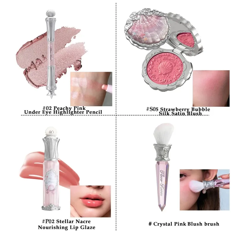 Flower Knows Dual-Ended Highlighter Stick & Blush Set LongLasting Lip Glaze 4-piece set