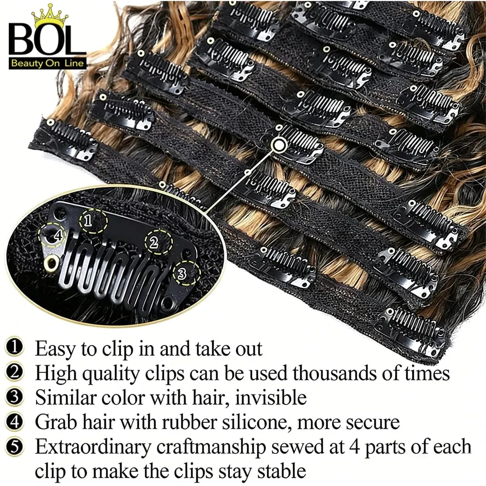 24Inch Synthetic Deep Wave Clip In Hair Extensions 7Pcs/Set 140g Fake Hair Full Head Hairpiece Curly Clip Ins Hair For Women