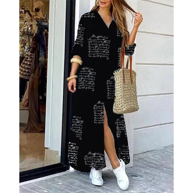 Robe longue en Denim pour femmes, manches longues, chemise, avec poches, boutons, imprimée, décontractée, ample, nouvelle collection automne 2023