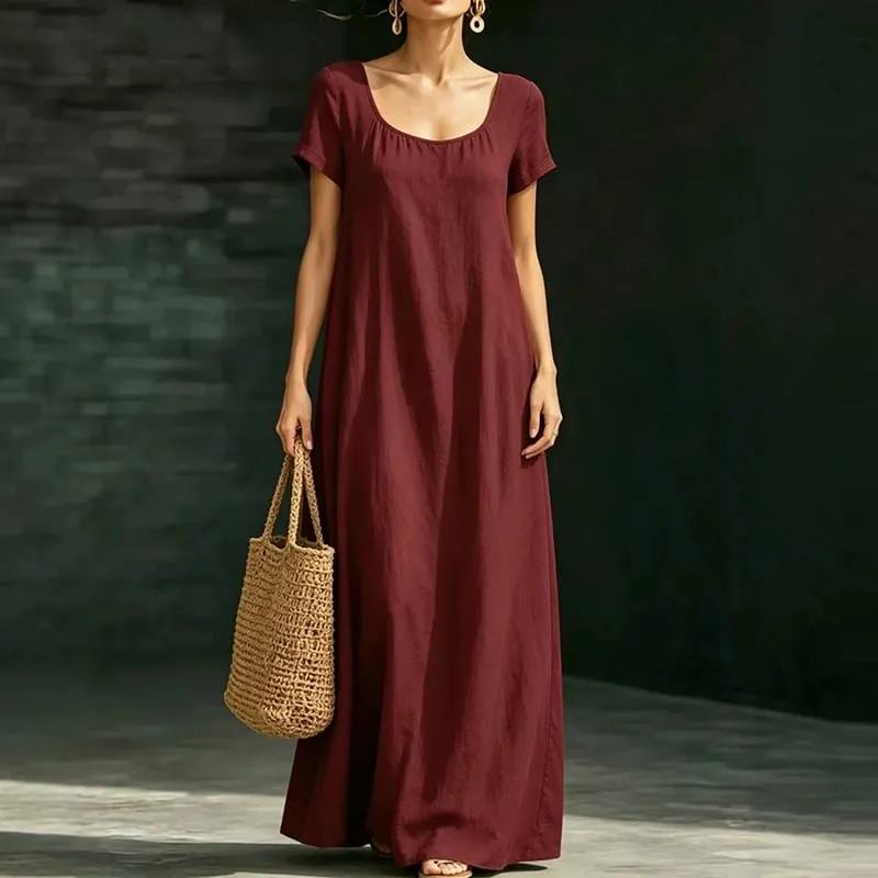 Summer Casual Pocket Maxi Dresses For Women Elegant Short Sleeve Loose Beach Holiday Dress Women Party Long Dress Boho