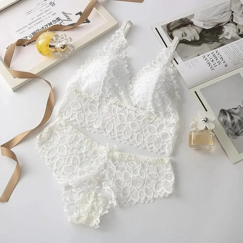 Sexy Lace Women Underwear Set Seamless Wire Free Bra Sets Hollow Out Bra at Panty Set Para sa Babae Embroidery Intimate Lingerie