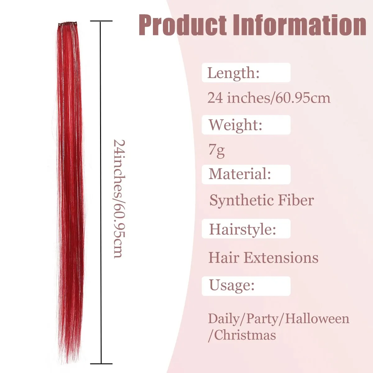 1pcs 24inch Colored Clip in Hair Extension Mahaba Straight Colorful Highlights Mga Piraso ng Buhok Synthetic Rainbow Hairpieces para sa mga babae