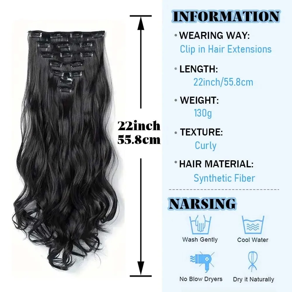 7pcs/set 22inch Elegant Wavy Clip-In Hair for Instant Volume & Everyday Glamour Suitable For All Women Synthetic Extension