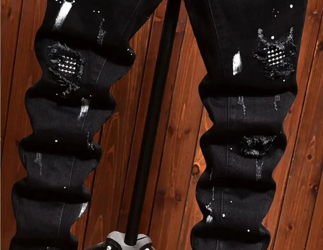 Pantalones vaqueros ajustados a la moda para hombre, parches con agujeros rasgados desgastados, diseño informal de primavera y otoño, pantalones coreanos de ropa de lujo