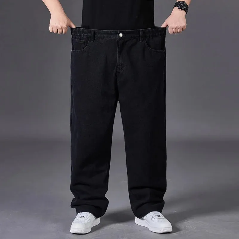 Plus Size Jeans Men High Elastic Waist Baggy Denim Pant Male Plus Large Loose Fit Cowboy Trouser Classic Black Blue Grey Clothes