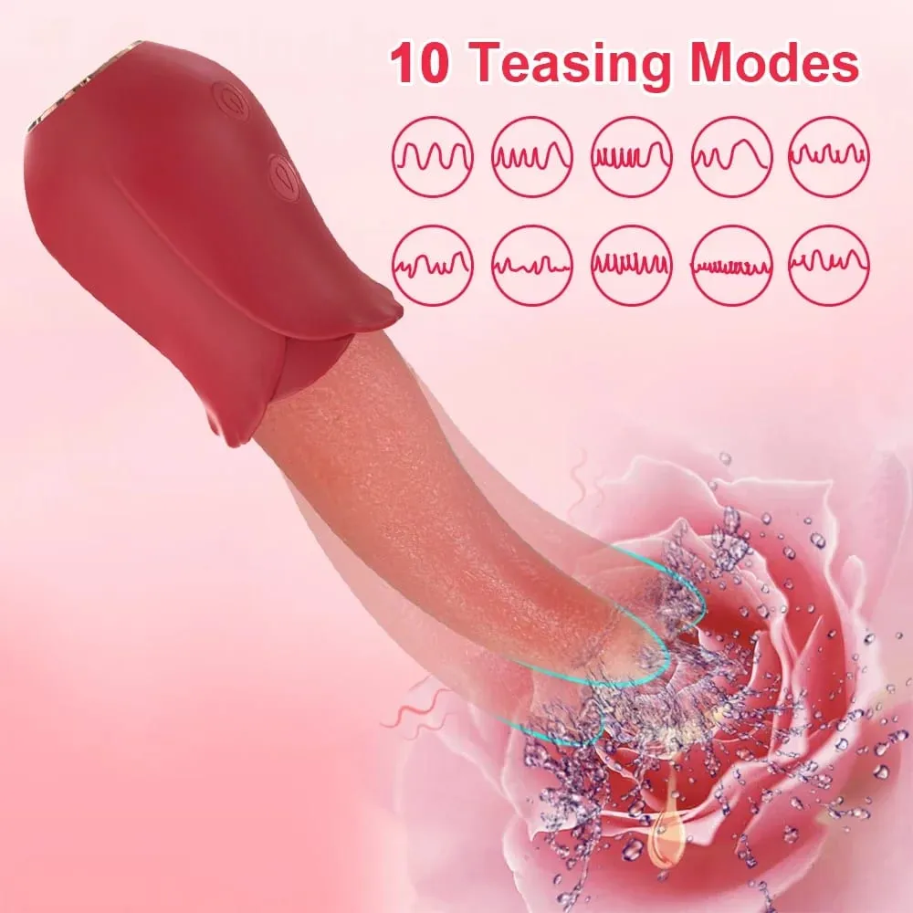 逼真舔舌玫瑰振動器女式乳頭陰蒂刺激振動器性玩具適合成年女性情侶 18 歲以上