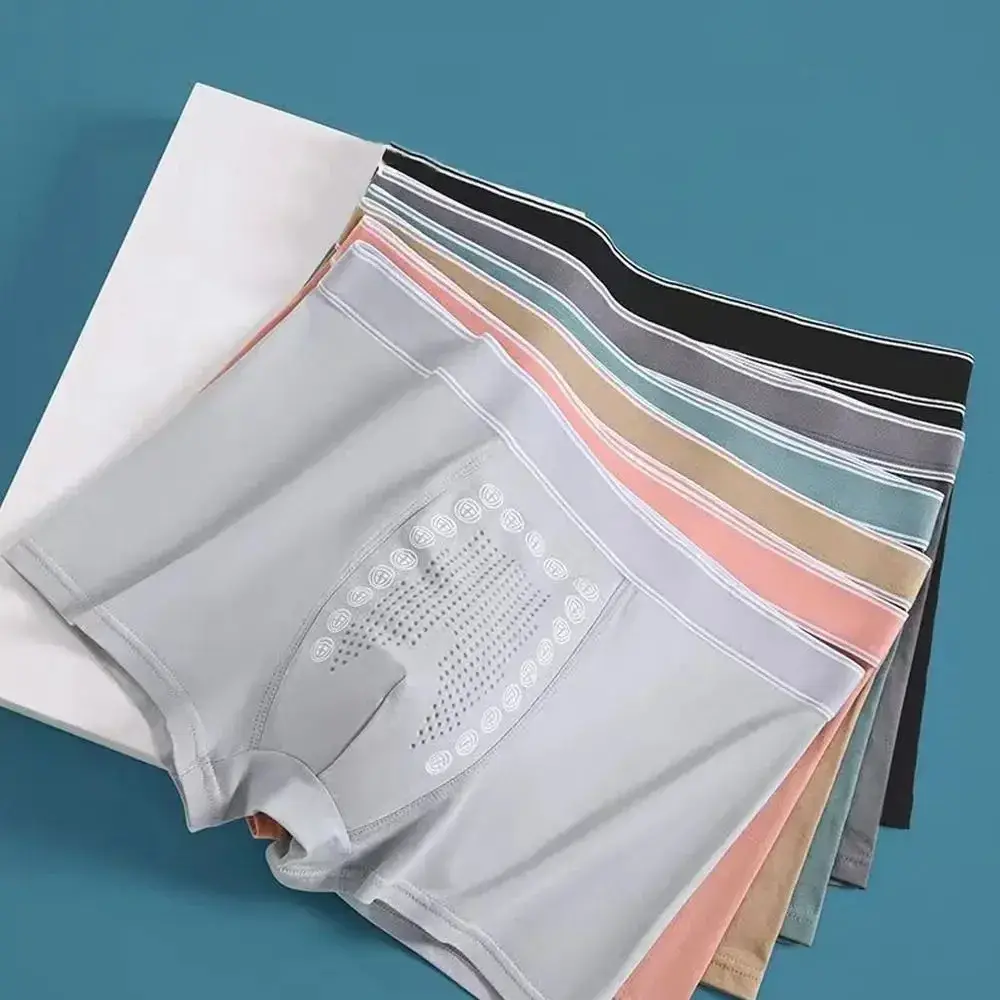 4 Uds Boxer Shorts ropa interior de seda de hielo para hombres calzoncillos geniales bragas delgadas sexis transpirables lencería Sexy U convexa