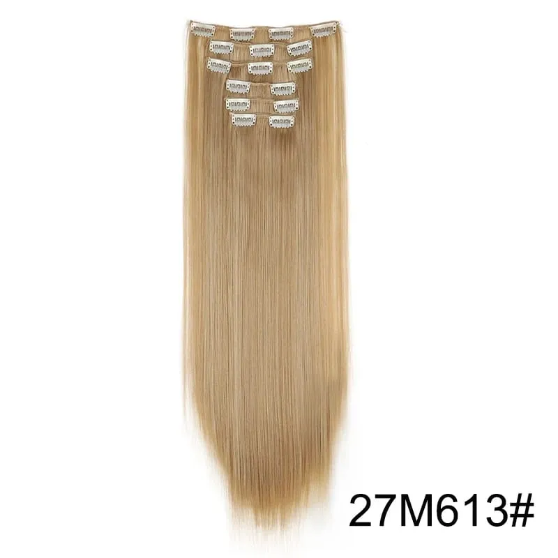24Inch Synthetic 16 Clips in Hair Extensions Long Straight Hairstyle Blonde Black Hairpieces Heat Resistant False Hair