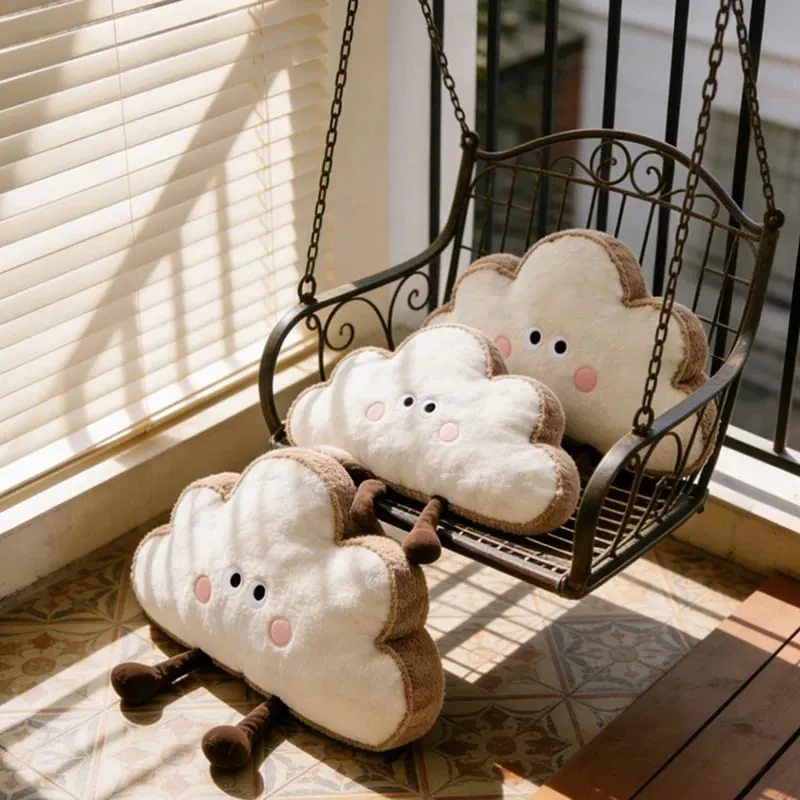 35~65cm Toast Cloud Plush Pillow Kawaii Humanoid Decor Plushie Sofa Chair Back Support Cushion Gift